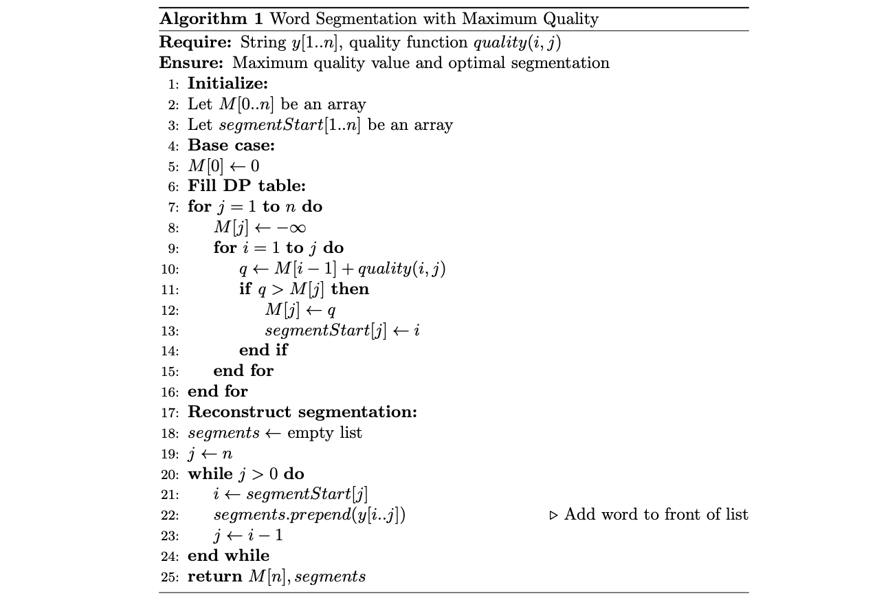 Pseudocode using dynamic programming